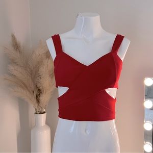 Cut out red bustier-cropped top S